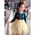 春款中大童綠色小香風拼接燙金網紗公主裙（現）_4