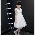 夏款中大童刺繡花朵袖禮服/婚紗/公主裙(白色)_3
