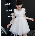 夏款中大童刺繡花朵袖禮服/婚紗/公主裙(白色)