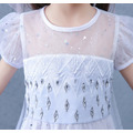 夏款韓版中大童冰雪奇緣2艾莎女王漸層網紗公主裙(短袖)_5