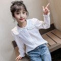 秋款韓版中大童娃娃領長袖白色襯衫/上衣