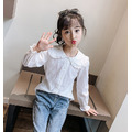 秋款韓版中大童娃娃領長袖白色襯衫/上衣_5