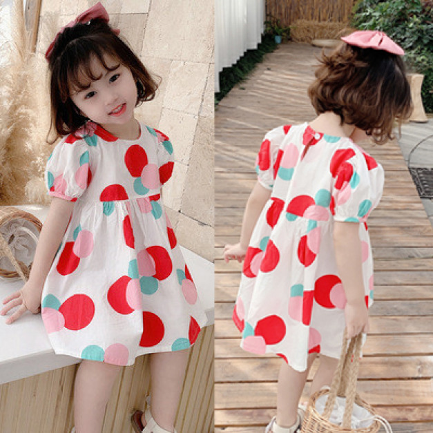 2021夏款韓版圓點公主袖連衣裙(紅色) 現貨