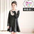 【韓國正品】2020秋款中大童花邊領荷葉邊公主裙(黑色)