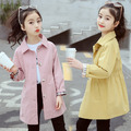 2020秋款韓版中大童時尚中長款風衣/外套(黃/粉)