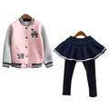 2020冬款韓版中大童加絨休閒棒球外套+裙褲二件套_4