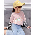 2022秋款韓版中大童棉質卡通假二件長袖上衣(3色) 現貨_1