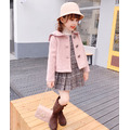 2020冬款韓版中大童粉色毛呢短版外套+格子背心裙二件套_2