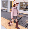2020冬款韓版中大童粉色毛呢短版外套+格子背心裙二件套_5
