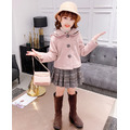 2020冬款韓版中大童粉色毛呢短版外套+格子背心裙二件套_9