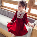 2020冬款加絨韓版中大童宮廷風紅色絲絨公主裙_1