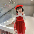 2020冬款韓版小童內搭衣+紅色吊帶公主裙二件套_1
