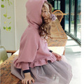 2020冬款加絨韓版中大童荷葉邊泡泡袖連帽上衣(粉色)_2