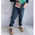 2020冬裝加絨韓版中大童休閒拼接彩色格口袋牛仔褲_1