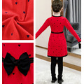 2020冬款韓版中大童蝴蝶結針織修身連衣裙(紅色)_2