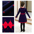 2020冬款韓版中大童蝴蝶結針織修身連衣裙(深藍色)_2