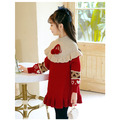 2021冬款中大童荷葉邊針織毛球連衣裙/長版衣(紅色)_3