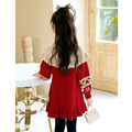 2021冬款中大童荷葉邊針織毛球連衣裙/長版衣(紅色)_2