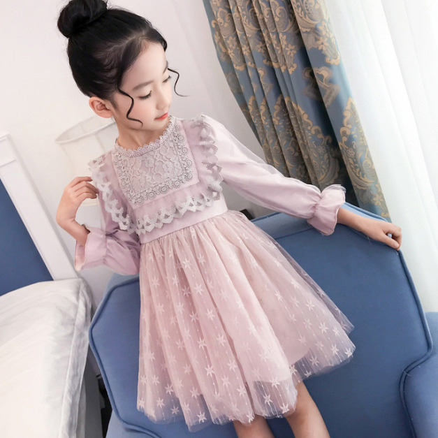 2021春裝韓版中大童棉質蕾絲蓬蓬公主裙