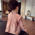2021春裝韓版中大童小碎花花邊長袖上衣/娃娃衫(粉色)_3