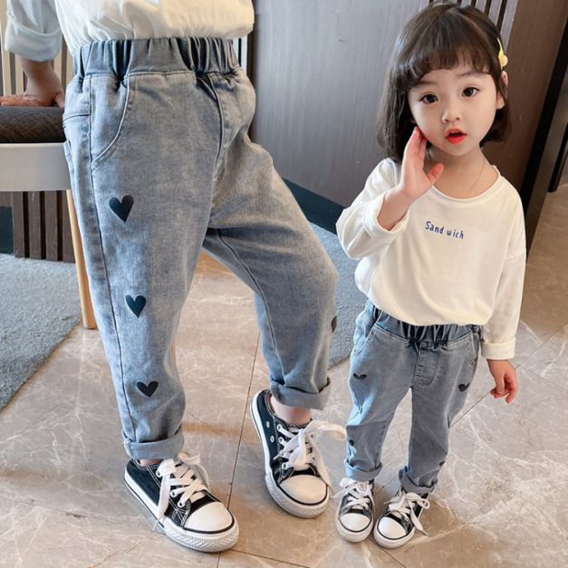 2021春裝韓版愛心寬版牛仔褲/老爹褲