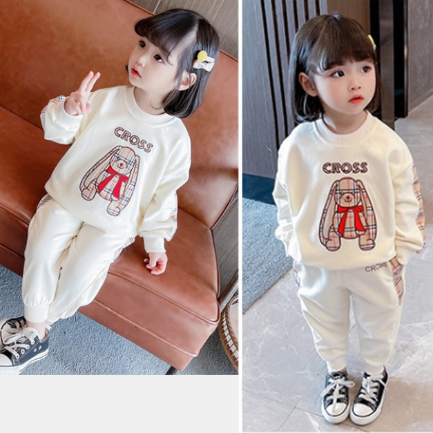 2021春裝韓版格子小兔上衣+長褲二件套