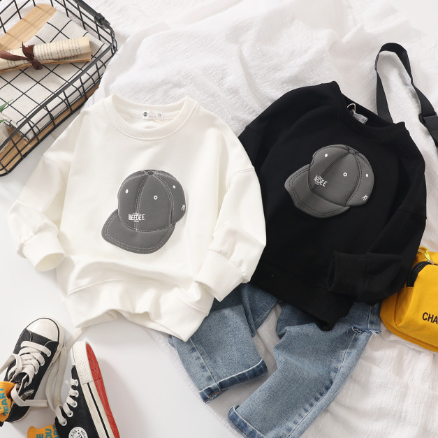 2021春裝韓版男童棒球帽膠印圓領長袖上衣(2色)