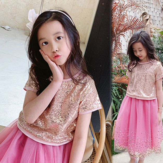 2021夏裝韓版金色閃閃亮片短袖上衣/T恤