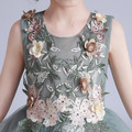 韓版中大童花朵刺繡雙層網紗公主裙/花童/畢業禮服(白色)_1