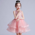 韓版中大童點點亮鑽雙層網紗公主裙/花童/畢業禮服(粉色)