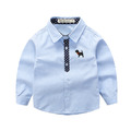 2021春裝韓版中大童男童假領帶小狗圖案長袖襯衫/上衣(3色)_1