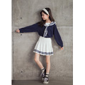 2021春裝韓版中大童JK學院風上衣+百褶短裙二件套(藍)_4