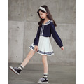 2021春裝韓版中大童JK學院風上衣+百褶短裙二件套(藍)_3