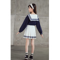 2021春裝韓版中大童JK學院風上衣+百褶短裙二件套(藍)_2