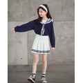 2021春裝韓版中大童JK學院風上衣+百褶短裙二件套(藍)_1