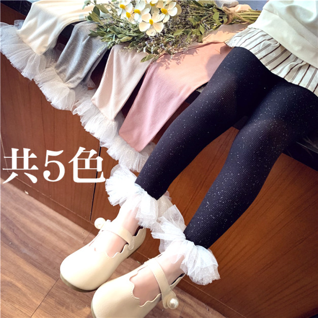 2021春裝韓版中大童公主花邊彈力內搭褲/長褲(5色)