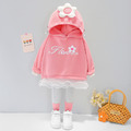 2021春裝韓版可愛花朵連帽拼接花邊上衣+長褲二件套(4色)_4
