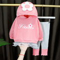 2021春裝韓版可愛花朵連帽拼接花邊上衣+長褲二件套(4色)_5