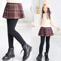 2022秋裝韓版中大童格子裙假二件裙褲(焦糖色)