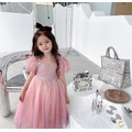 2021夏裝韓版中大童宮廷風亮片粉色長款公主裙_4