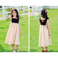 2021夏裝韓版中大童純棉無袖拼色長款連衣裙/姐妹裝(2色)_4