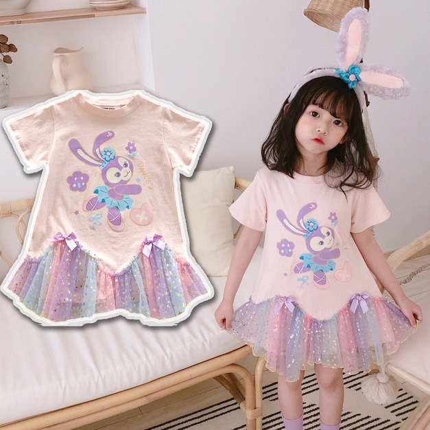 夏裝韓版小兔子拼接彩色漸層亮片長款上衣（現貨）