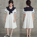 2021夏裝韓版中大童海軍領大蝴蝶結寬鬆連衣裙
