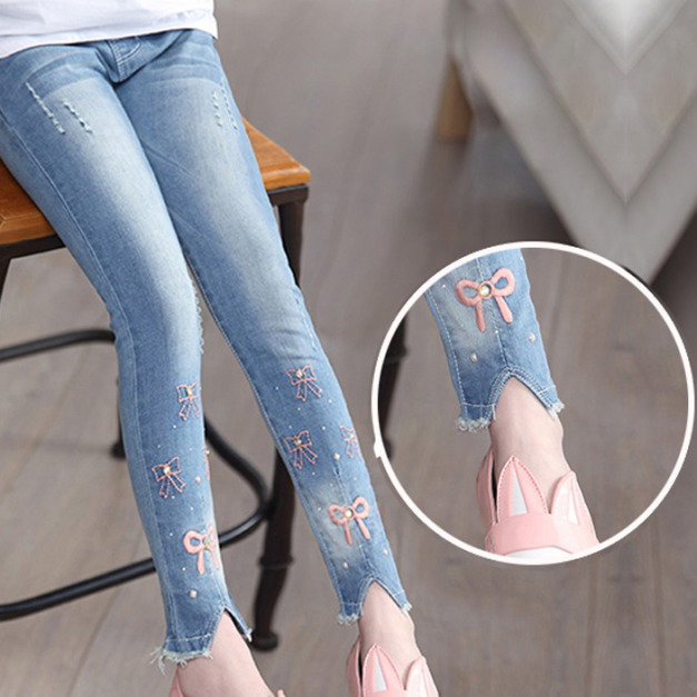 2021夏裝韓版中大童休閒百搭牛仔褲/鉛筆褲/長褲(蝴蝶結款)