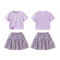 2021夏裝韓版中大童紫色打摺上衣+小碎花裙褲二件套裝(紫色)_5