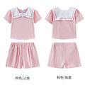 2021夏裝韓版中大童海軍領上衣+短褲二件套裝(粉色)_4