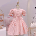 2021夏裝韓版中大童優雅澎澎袖粉色公主裙_1