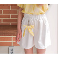 【韓國正品】夏裝純棉中大童格子方領上衣+白色休閒短褲二件套(黃色)_8