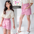 【韓國正品】夏裝純棉中大童高腰粉色休閒短褲