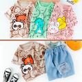 2021夏裝韓版可愛動物卡通上衣＋薄牛仔短褲二件套(3色)